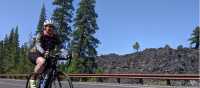 Pedaling by the volcanic landscape of McKenzie Pass!